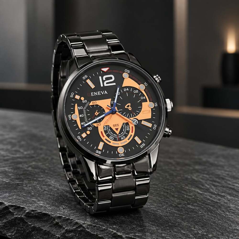 Eneva Men's Chronograph Quartz Watch Black Metal Band